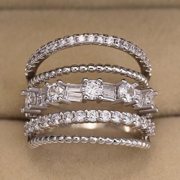 Jewelry - NEW 925 STERLING SILVER DIAMOND MULTI BAND RING